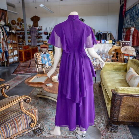 Vintage Late 60s/Early 70s Berkertex Purple Chiffon Dress — Made in England - Picture 8 of 13